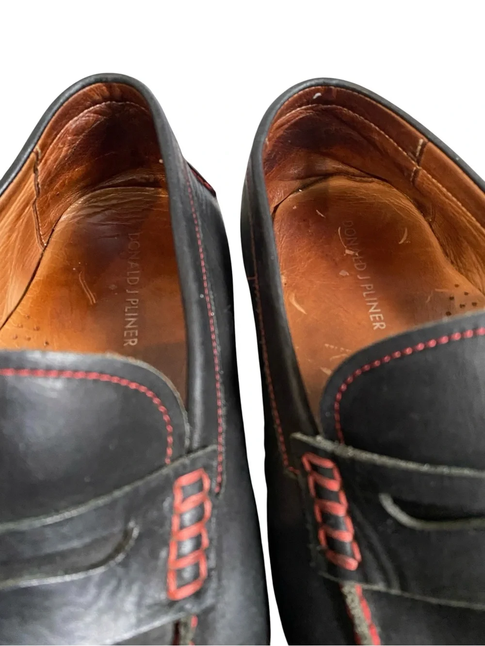 Men's Donald Pliner Dark Blue Leather Penny Loafers with Red Stitching Size 12